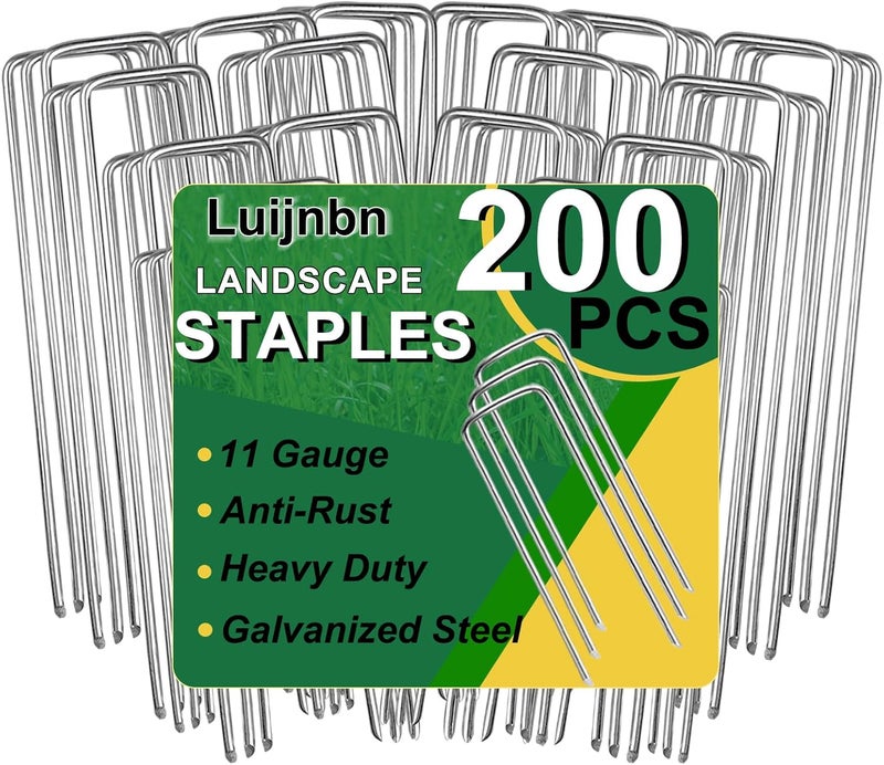 Luijnbn 200 Pack Lawn Staples, Premium Garden Landscape Staples, Galvanized Heavy-Duty Gauge Stakes, U-Shaped Tent Stakes, Anti-Rust Fence Netting Pins Ground Spikes, Sod Pins - Image 1